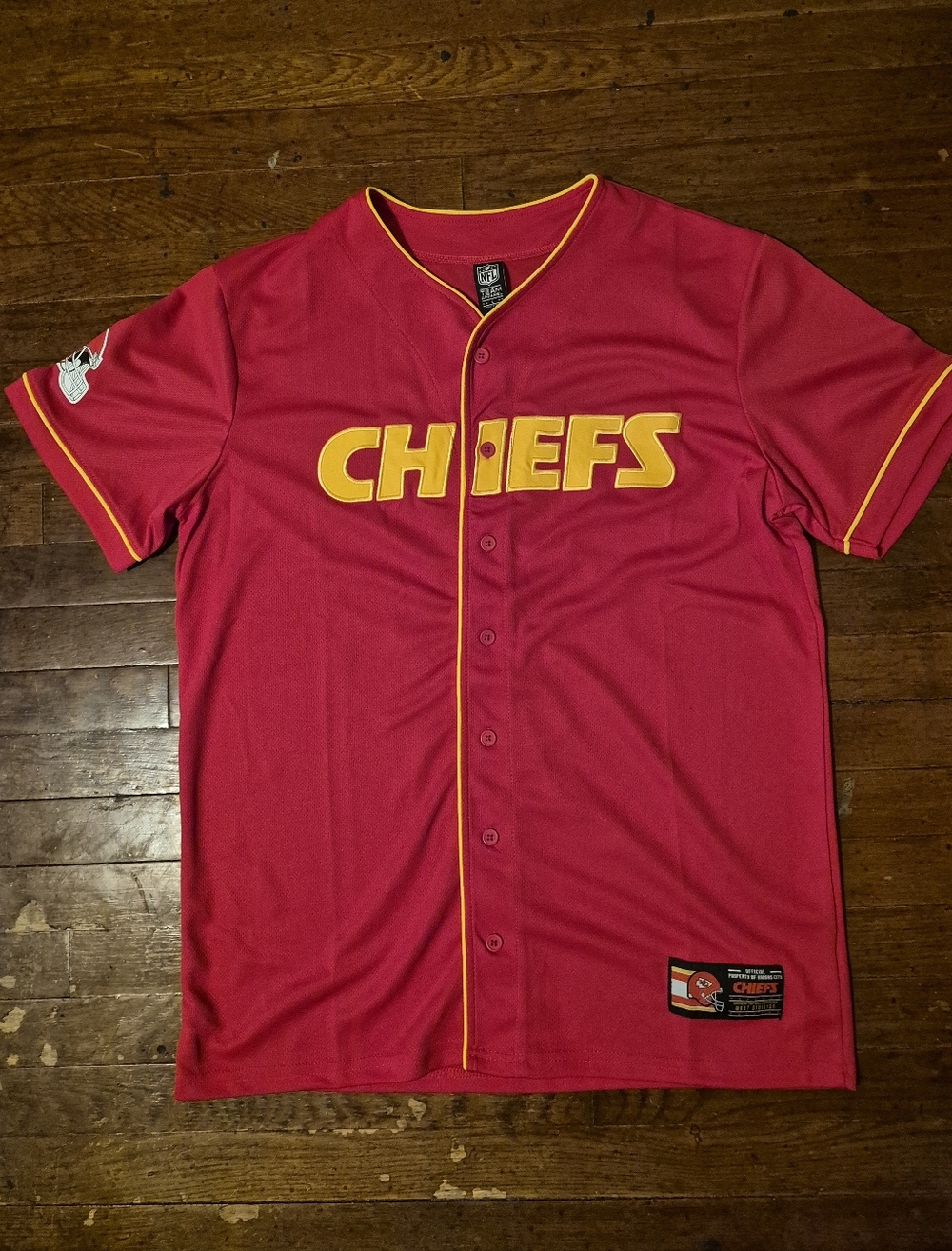 Kansas City Chiefs Red & Gold Button-Up Jersey Mens Sz Large - Picture 2 of 9